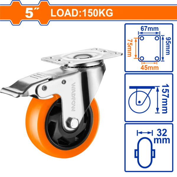 GARRUCHA GIRATORIA NARANJA CON FRENO 5" 150KG