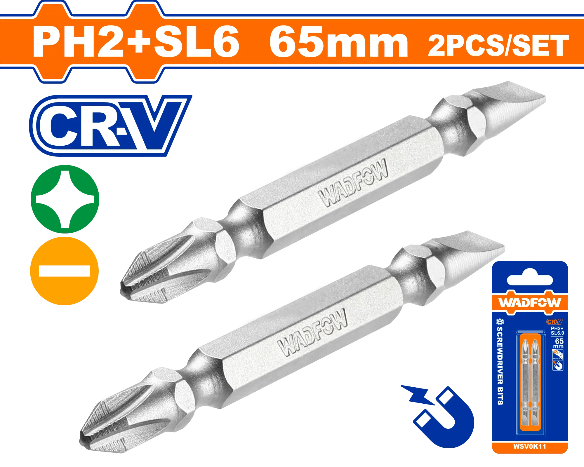 PUNTAS PARA DESTORNILLADOR MIXTAS SET DE 2 PCS PH2 + SL6 (0,65MM)