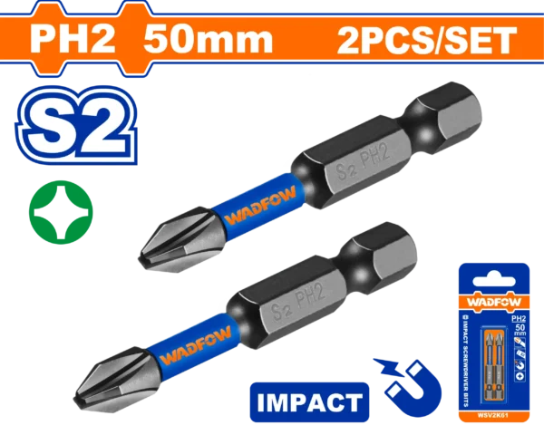 PUNTAS DE IMPACTO P/ DESTORNILLADOR ESTRELLA PH2 (50MM) SET 2 PCS
