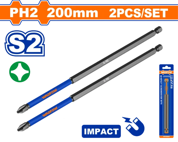 PUNTAS DE IMPACTO P/ DESTORNILLADOR ESTRELLA LARGAS PH2 (200MM) SET 2 PCS