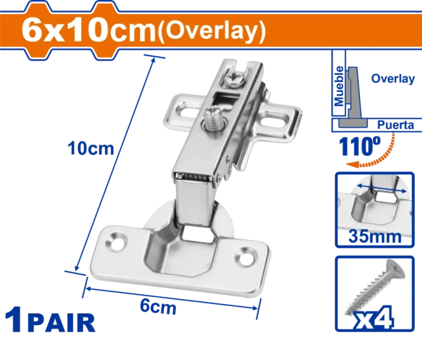 BISAGRAS DE GABINETE SUPERPUESTA 6X10CM