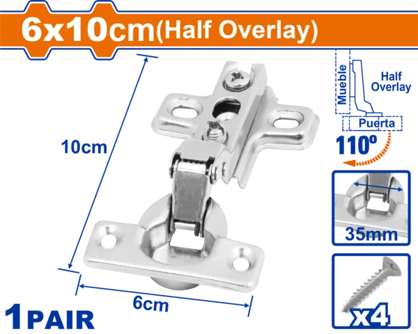 BISAGRAS DE GABINETE SEMI SUPERPUESTA 6X10CM