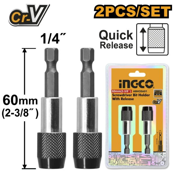 SOPORTE DE PUNTAS DESTORNILLADOR CON DESBLOQUEO 2PCS 60MM INGCO