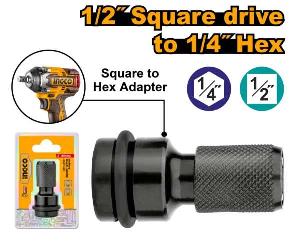 ADAPTADOR DE 1/2" A 1/4" HEXAGONAL PARA CONVERTIR LLAVE DE IMPACTO EN ATORNILLADOR