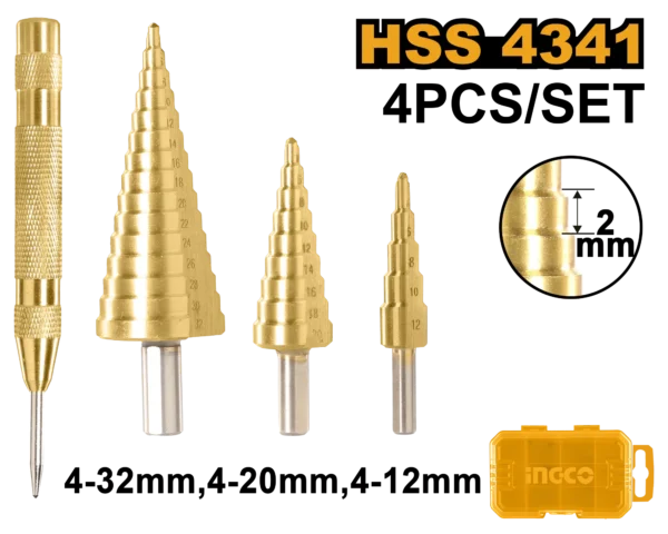 JUEGO DE BROCAS ESCALONADAS 4 PCS