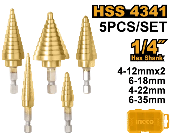 JUEGO DE BROCAS ESCALONADAS 5PCS