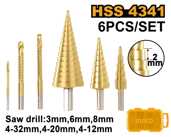 JUEGO DE BROCAS ESCALONADAS 6 PCS