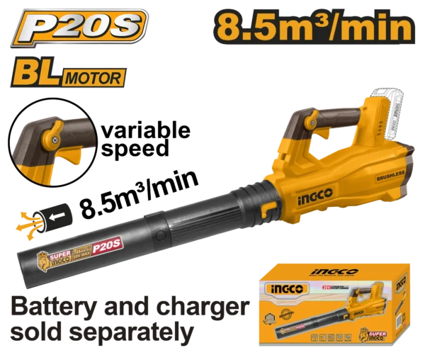 SOPLADOR INALAMBRICO 8,5M3/MIN VEL. VAR. 20V