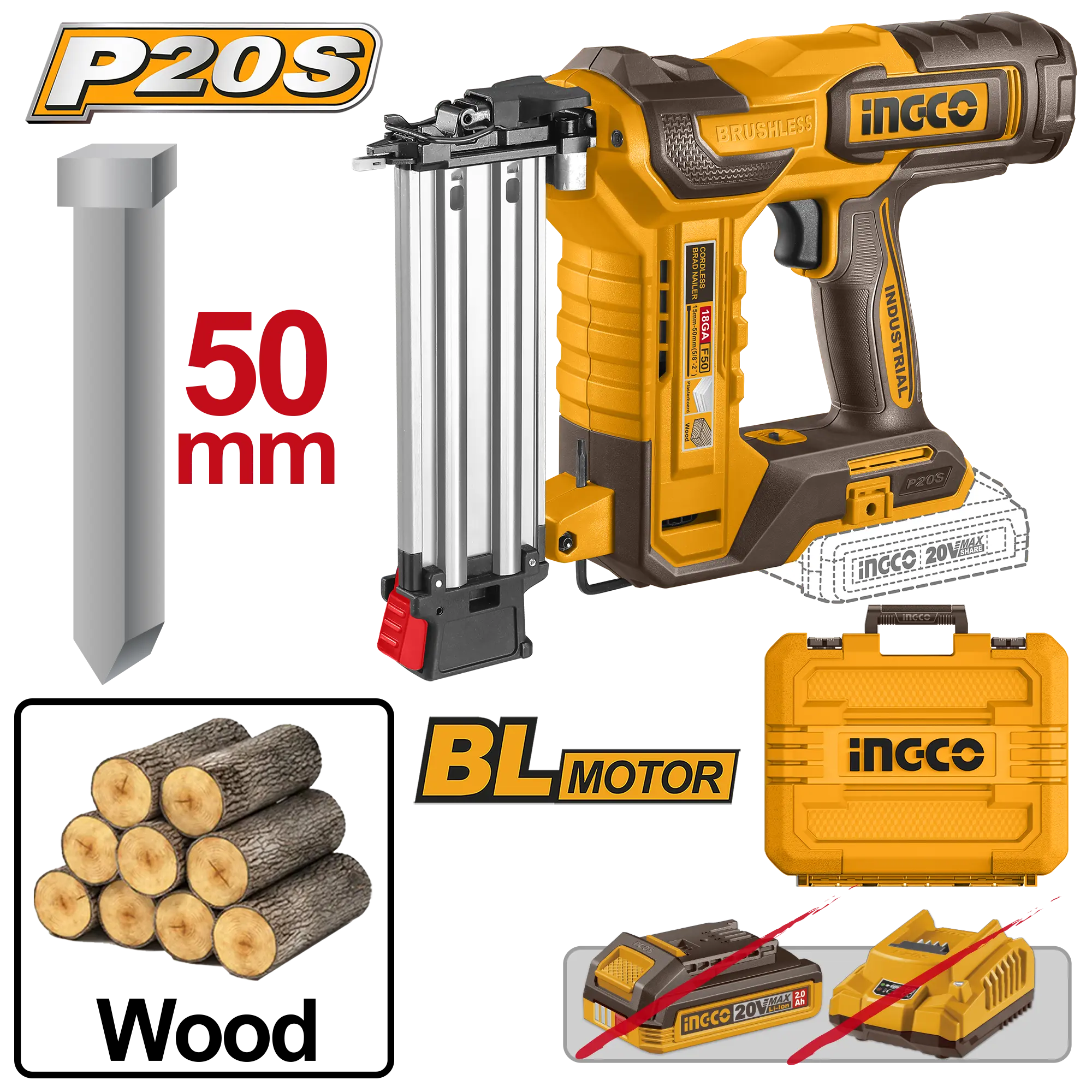 CLAVADORA INALAMBRICA DE IONES DE LITIO 50MM 20V INGCO