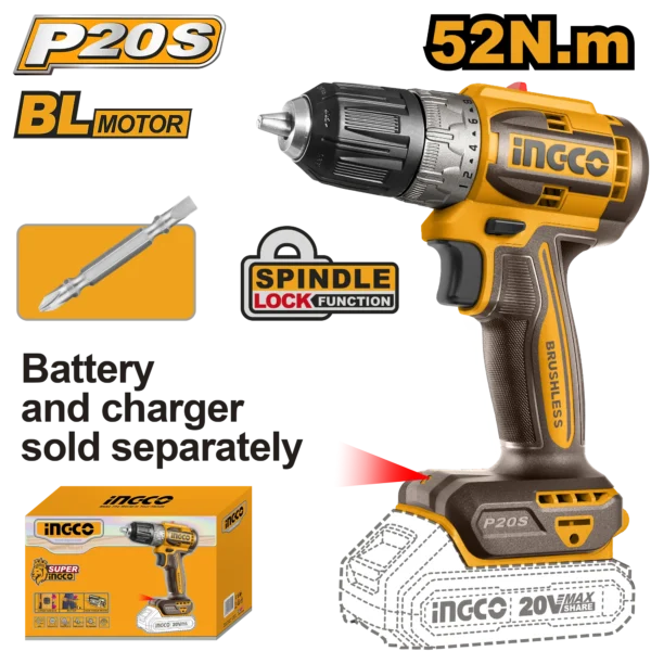 TALADRO INALAMBRICO 3/8"" BL 20V 52N.M