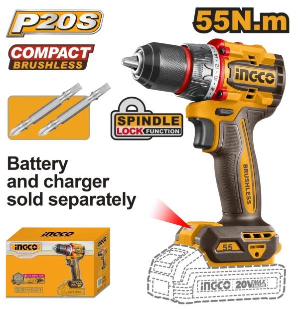 TALADRO INALAMBRICO 1/2" BL 20V 55N.M