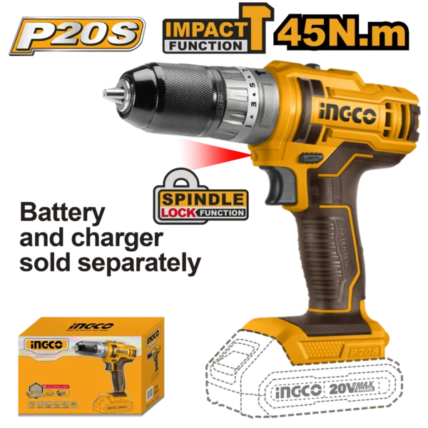 TALADRO DE IMPACTO INALAMBRICO 3/8"" 20V 45N.M