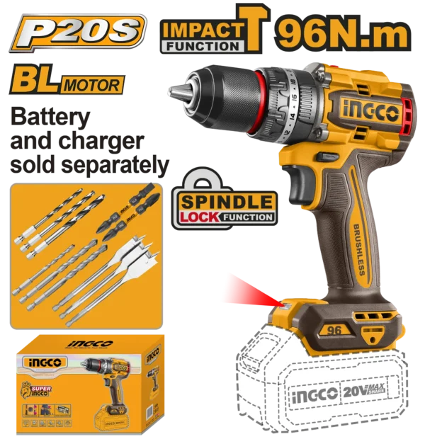 TALADRO DE IMPACTO 1/2'' BL 20V 96N.M