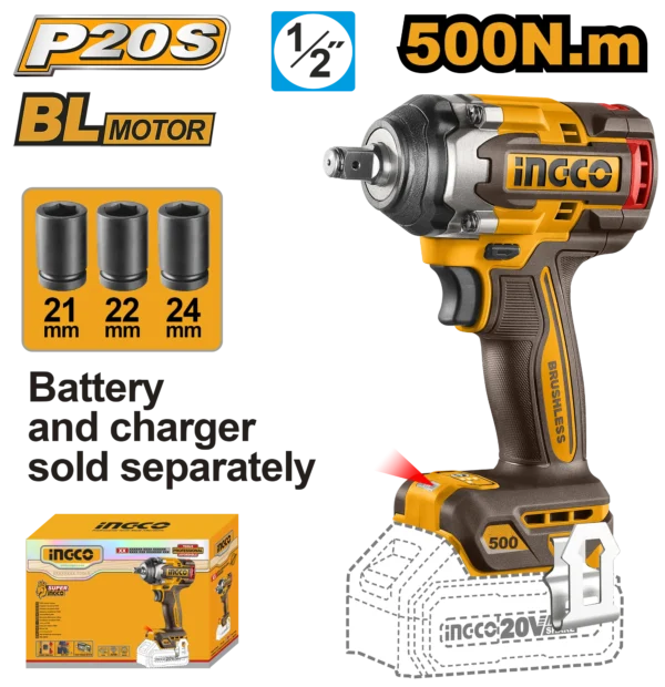 LLAVE DE IMPACTO INALAMBRICA 1/2"" BL 20V 500N.M