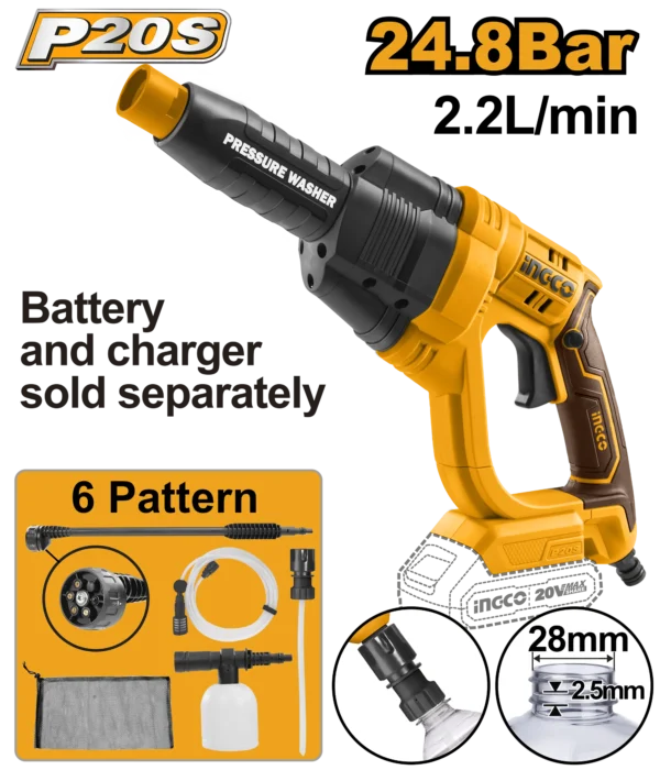 HIDROLAVADORA A PRESIÓN INALAMBRICA 2,2L/MIN 20V