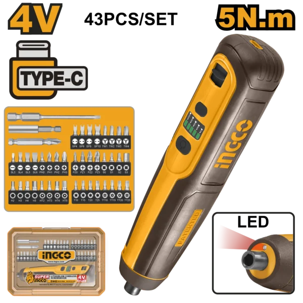 DESTORNILLADOR INALAMBRICO 1/4"" 4V 5N.M