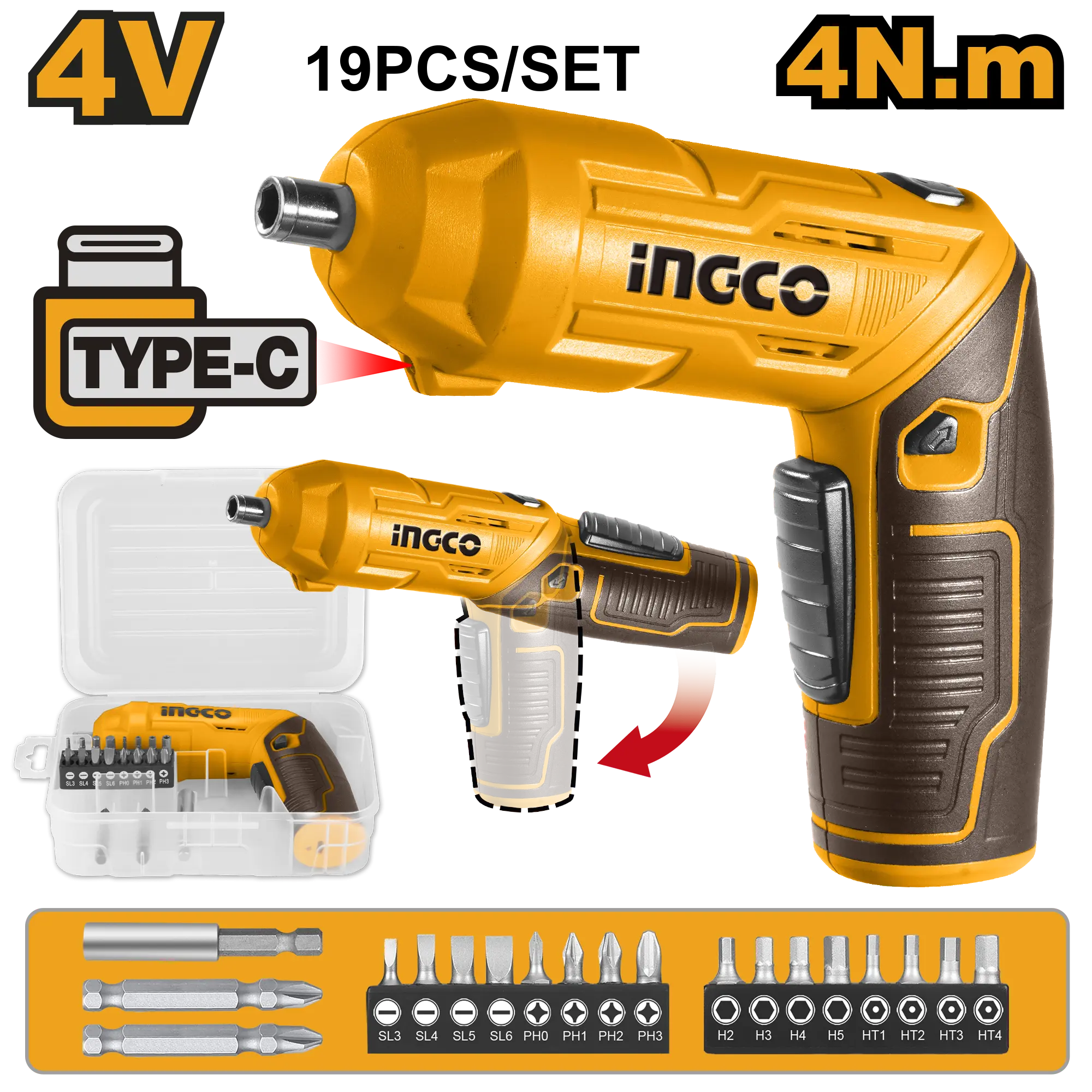 DESTORNILLADOR INALAMBRICO 1/4"" 4V 4N.M INGCO.