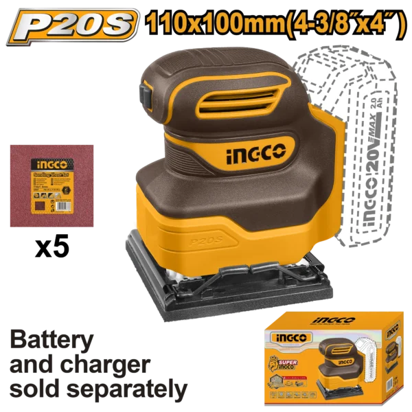 LIJADORA ORBITAL INALAMBRICA 20V INGCO