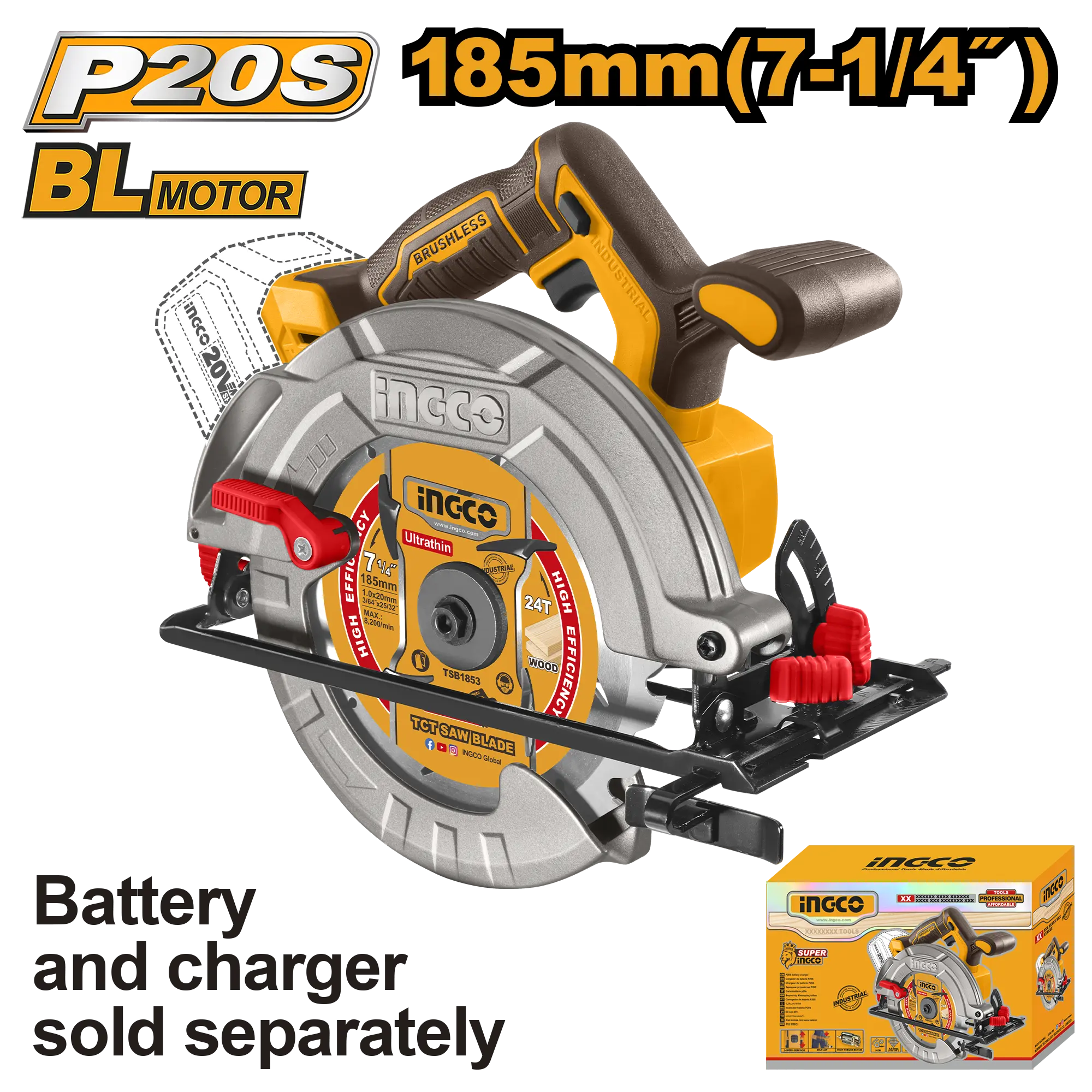 SIERRA CIRCULAR INALAMBRICA 7-1/4" BL 20V INGCO