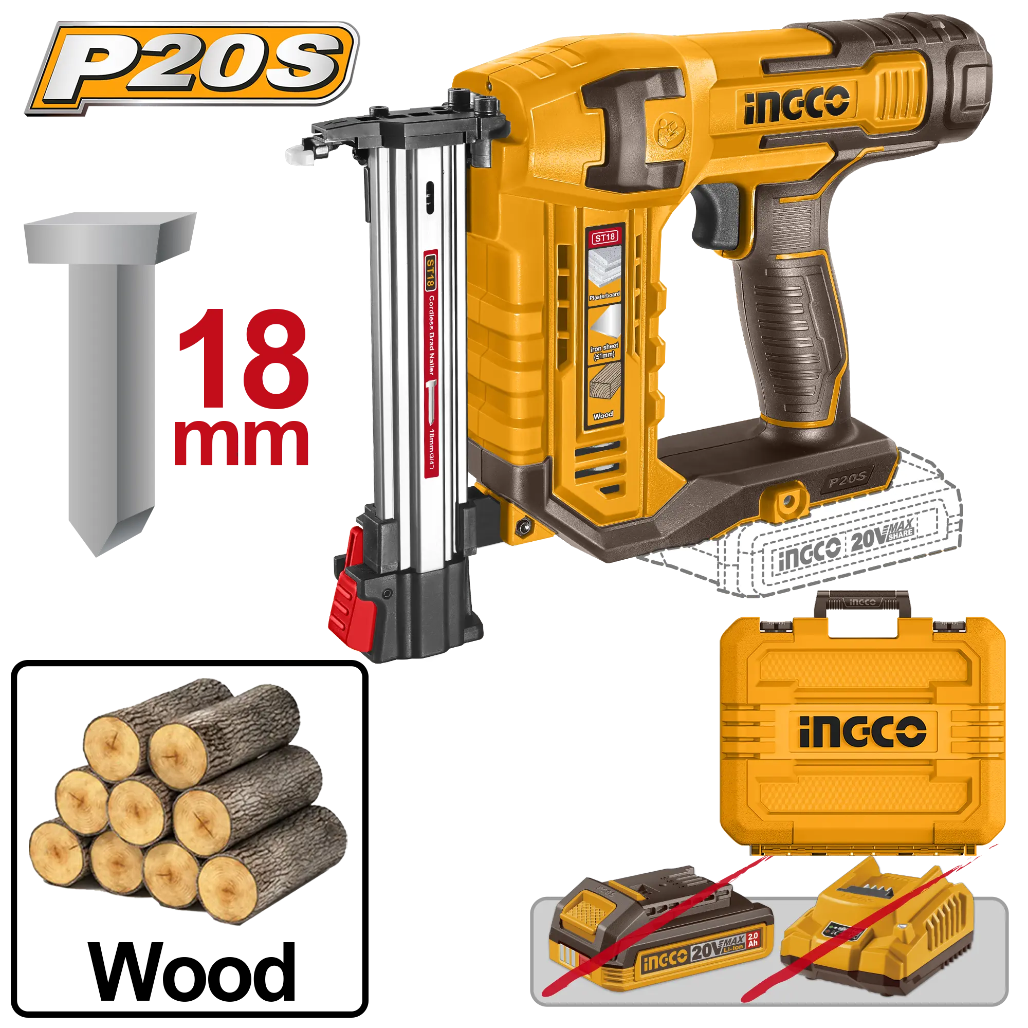 CLAVADORA INALAMBRICA DE IONES DE LITIO 18MM 20V INGCO