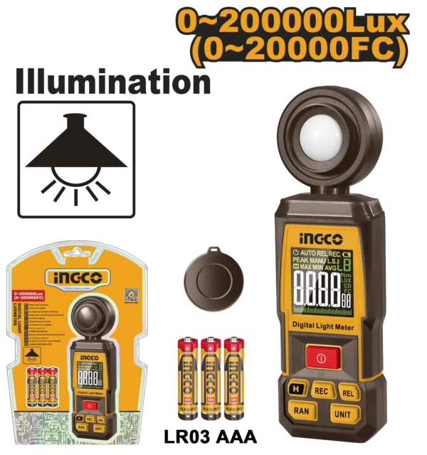 LUXOMETRO DIGITAL 0~200000Lux(0~20000FC) INGCO