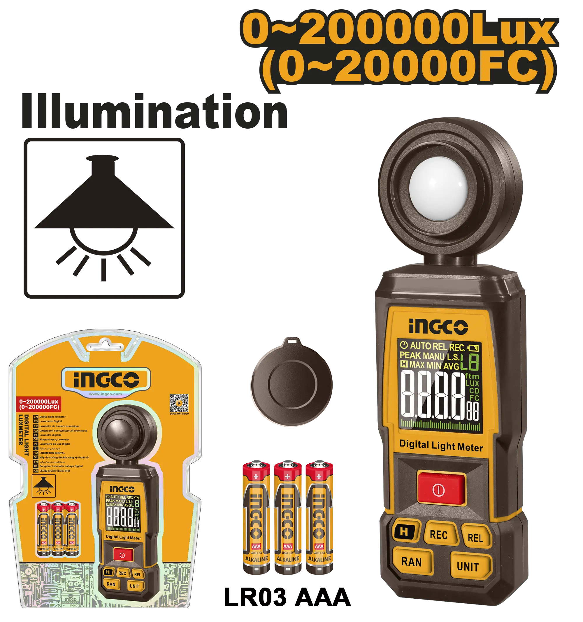 LUXOMETRO DIGITAL 0~200000Lux(0~20000FC) INGCO