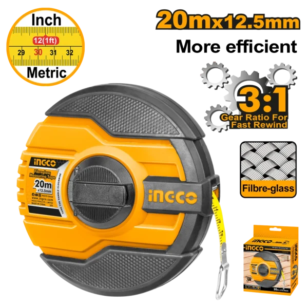 CINTA METRICA 20M FIBRA VIDRIO INDUSTRIAL INGCO