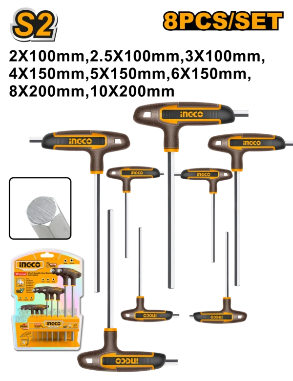JUEGO DE LLAVES HEXAGONALES CON MANGO EN T DE 8 PIEZAS