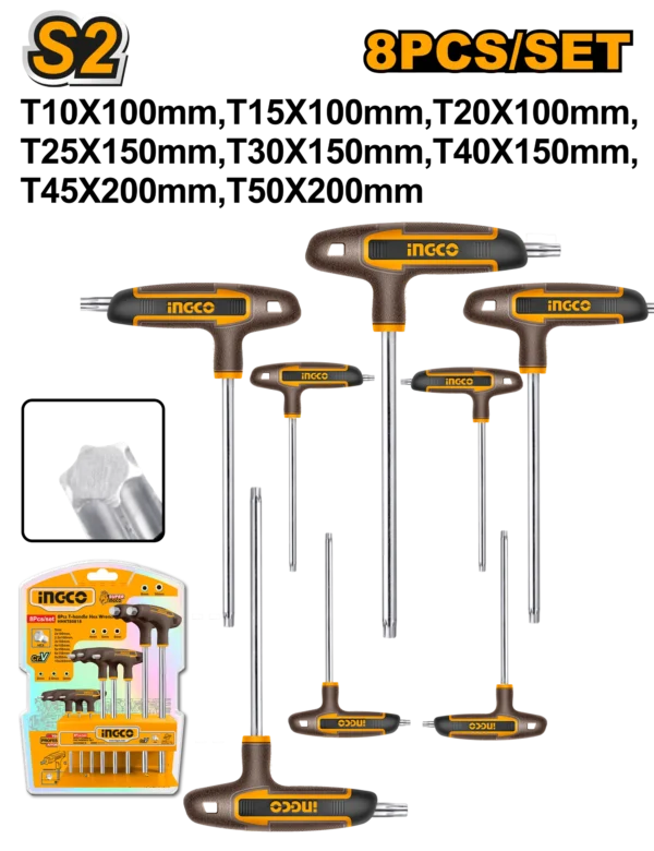 JUEGO DE LLAVES TORX CON MANGO EN T DE 8 PIEZAS