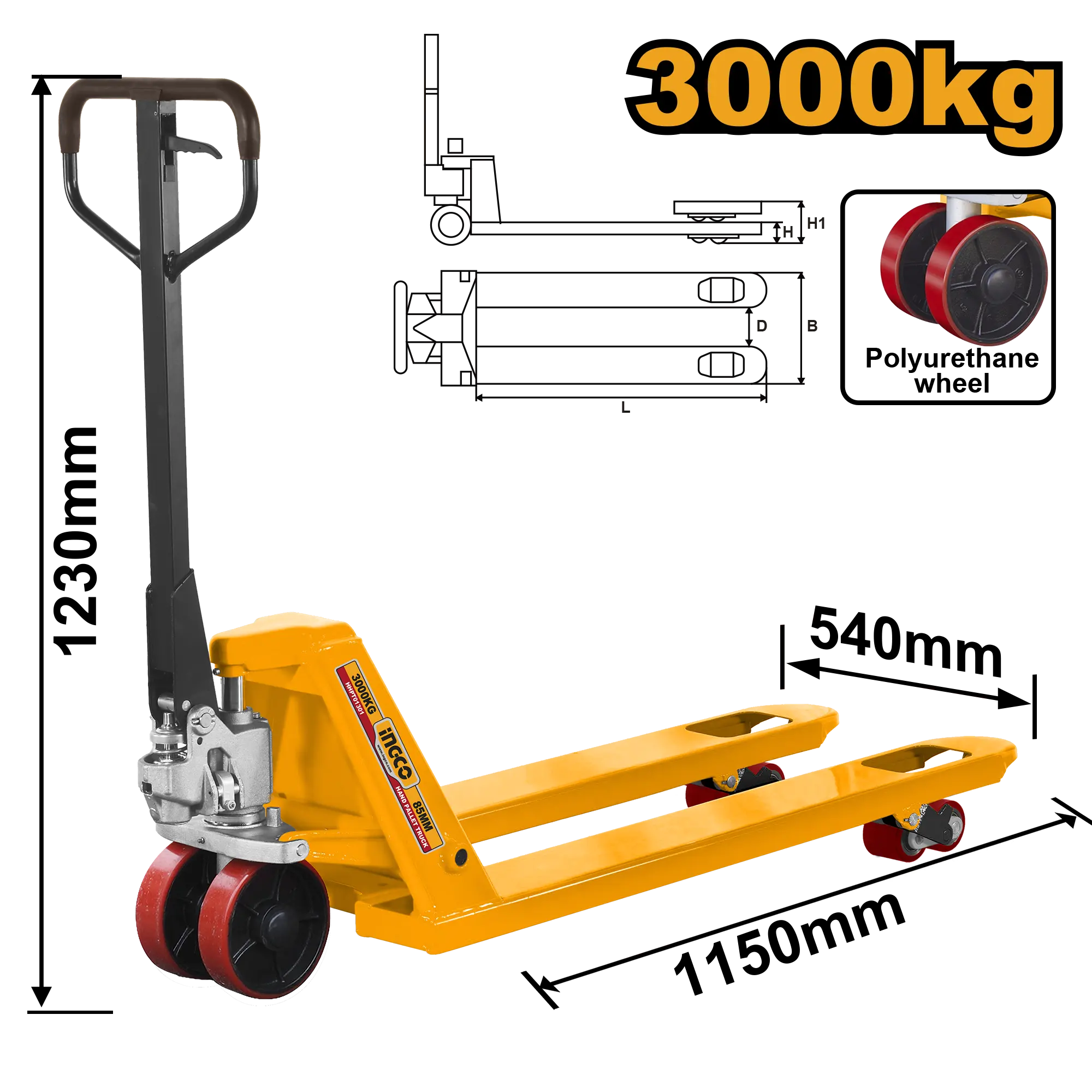 MONTACARGAS MANUAL 3000 KG INGCO