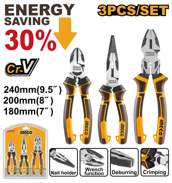 JUEGO ALICATES 9.5" INDUSTRIALES 3PCS