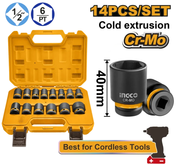 JUEGO DE DADOS DE IMPACTO 1/2" - 10-11-12-13-14-15-16-17-18-19-21-22-24-27 (14 PCS)