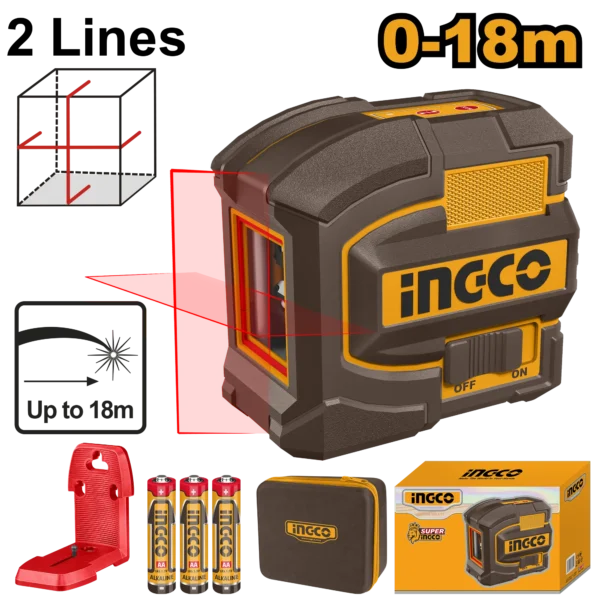 LASER DE LINEA AUTONIVELANTE LUZ ROJA 2 LINEAS 18M
