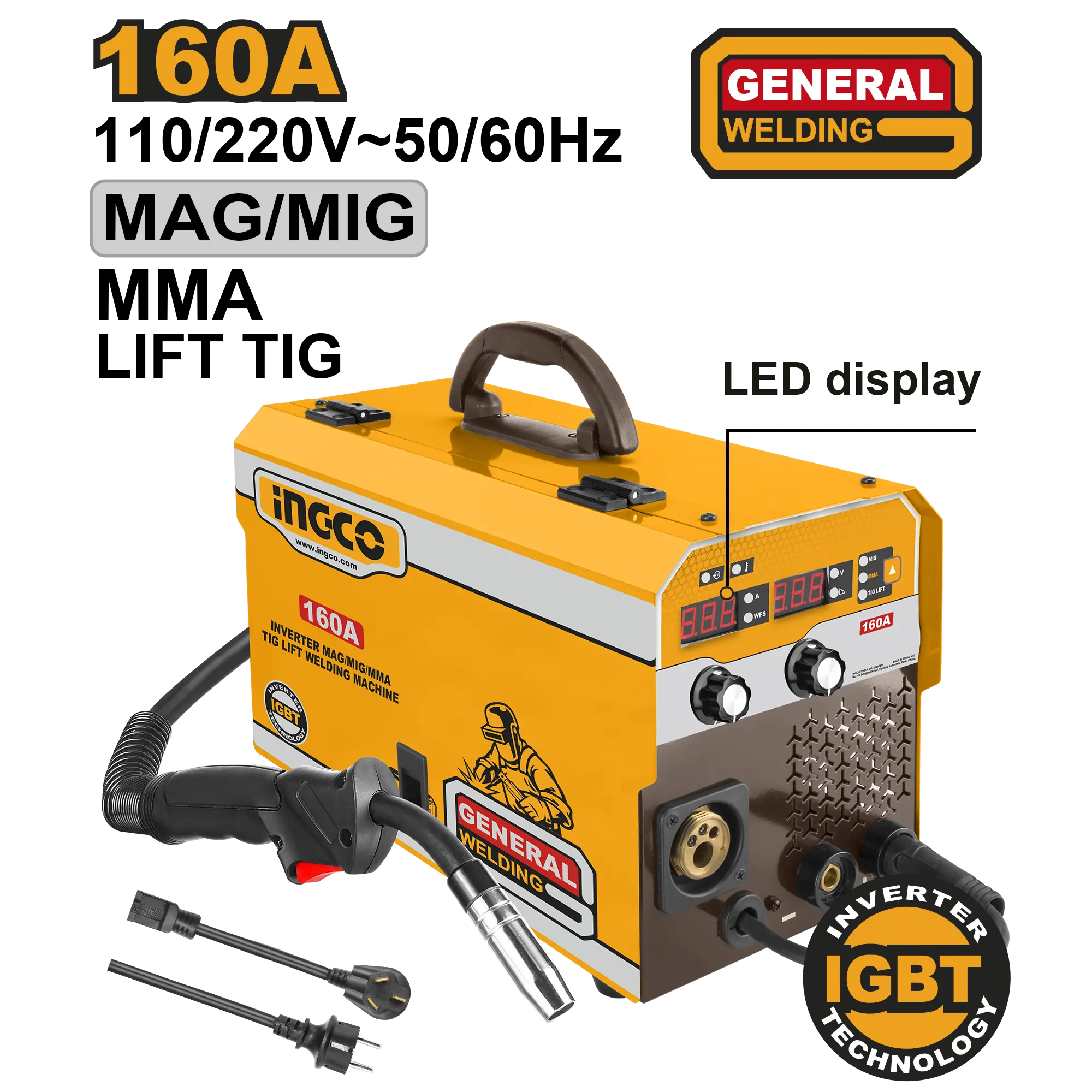 SOLDADORA INVERTER MAG/MIG/MMA/TIG/L IFT 110/220V 160A INGCO