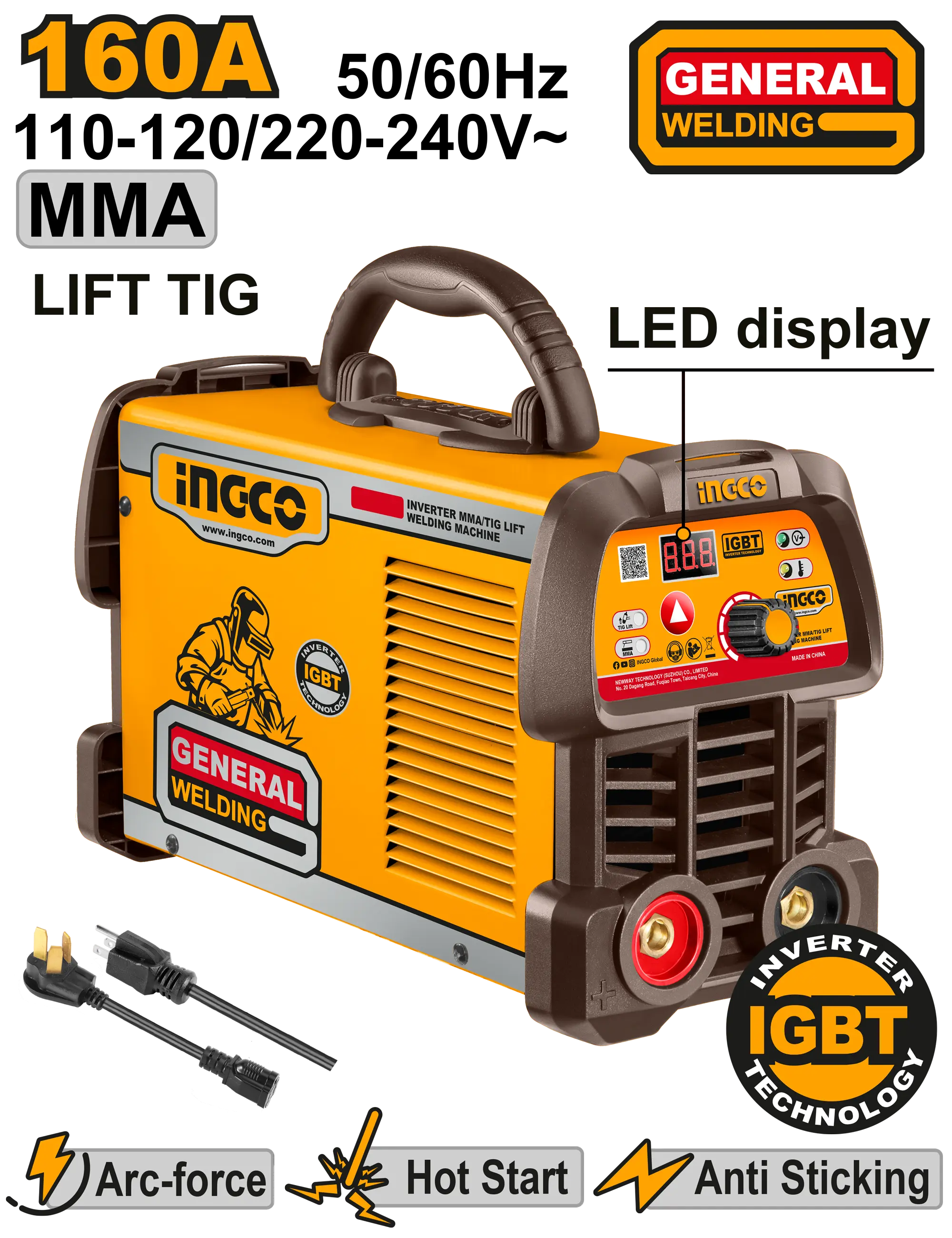 SOLDADORA INVERTER MMA TIG/LIFT 110/220V 160A INGCO