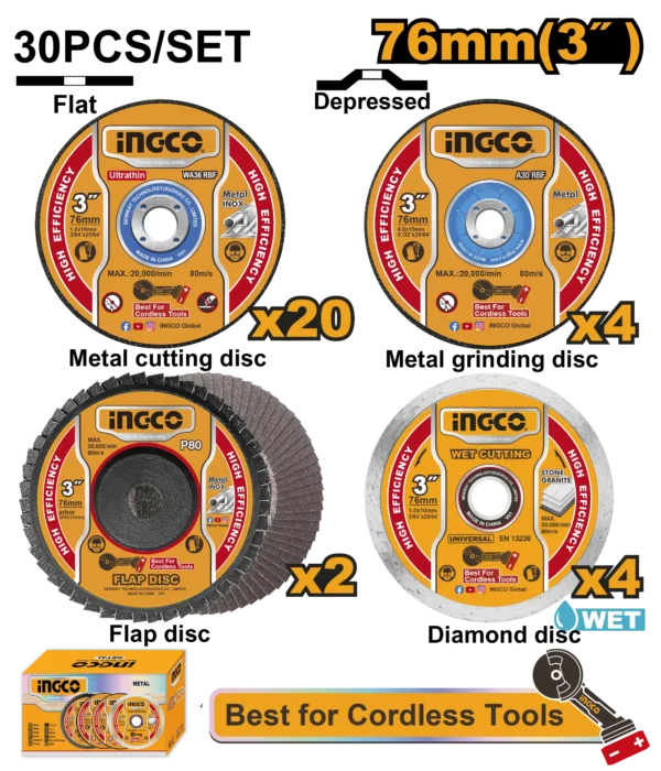 JUEGO DE DISCOS DE CORTE Y DESBASTE 3"" 30PCS