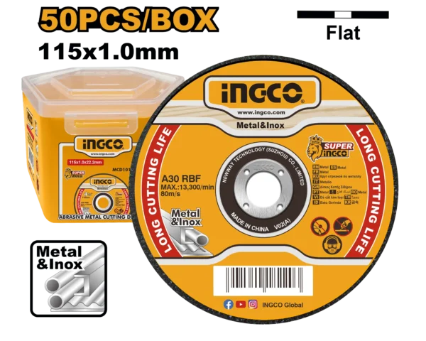 DISCO CORTE METAL (4-1/2"X3/64"X7/8 ")115X1.0X22.2MM 50 PCS