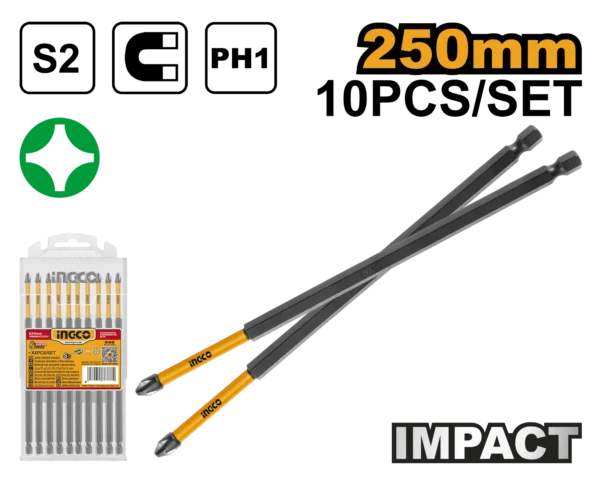 SET DE 10 PUNTAS DE DESTORNILLADOR DE IMPACTO 250MM