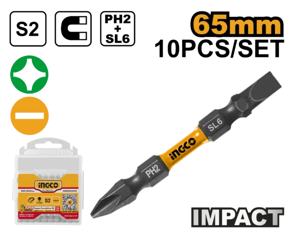 SET DE 10 PUNTAS DE DESTORNILLADOR DE IMPACTO 65MM