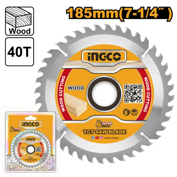 DISCO DE SIERRA TCT 40T 185MM (7-1/4") INGCO