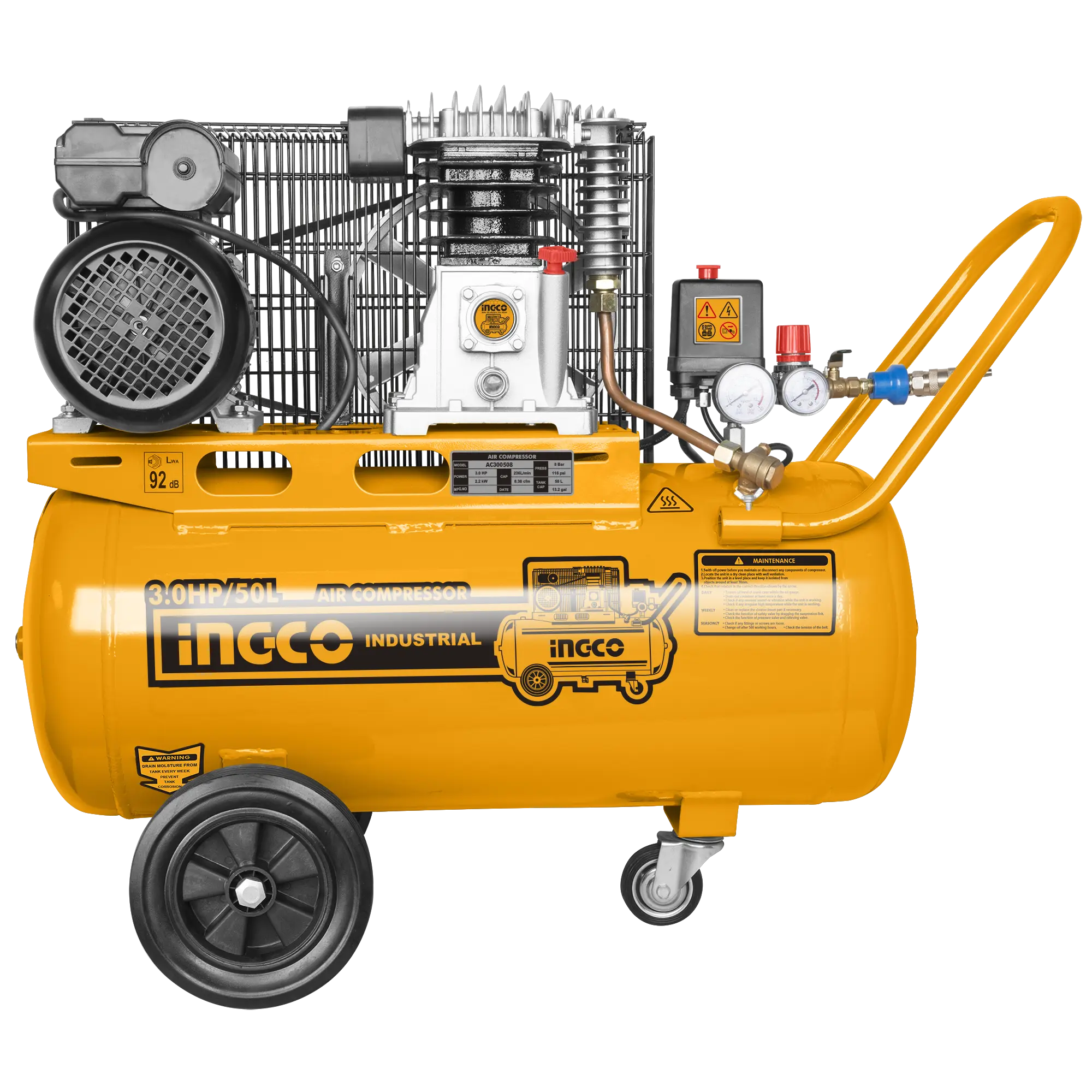 COMPRESOR DE AIRE 3HP 50L CON BANDA INGCO