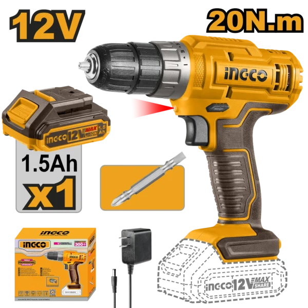 TALADRO INALAMBRICO 3/8"" 12V 20N.M + 1 BAT 1.5AH + CARG