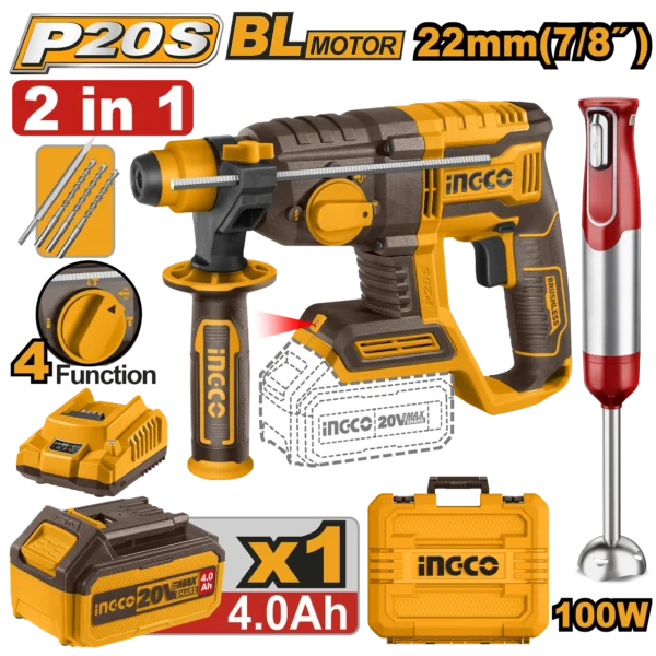 JUEGO COMBINADO DE 2PCS ROTOMARTILLO 2.0J + BATIDORA INALAMBRICA 20V