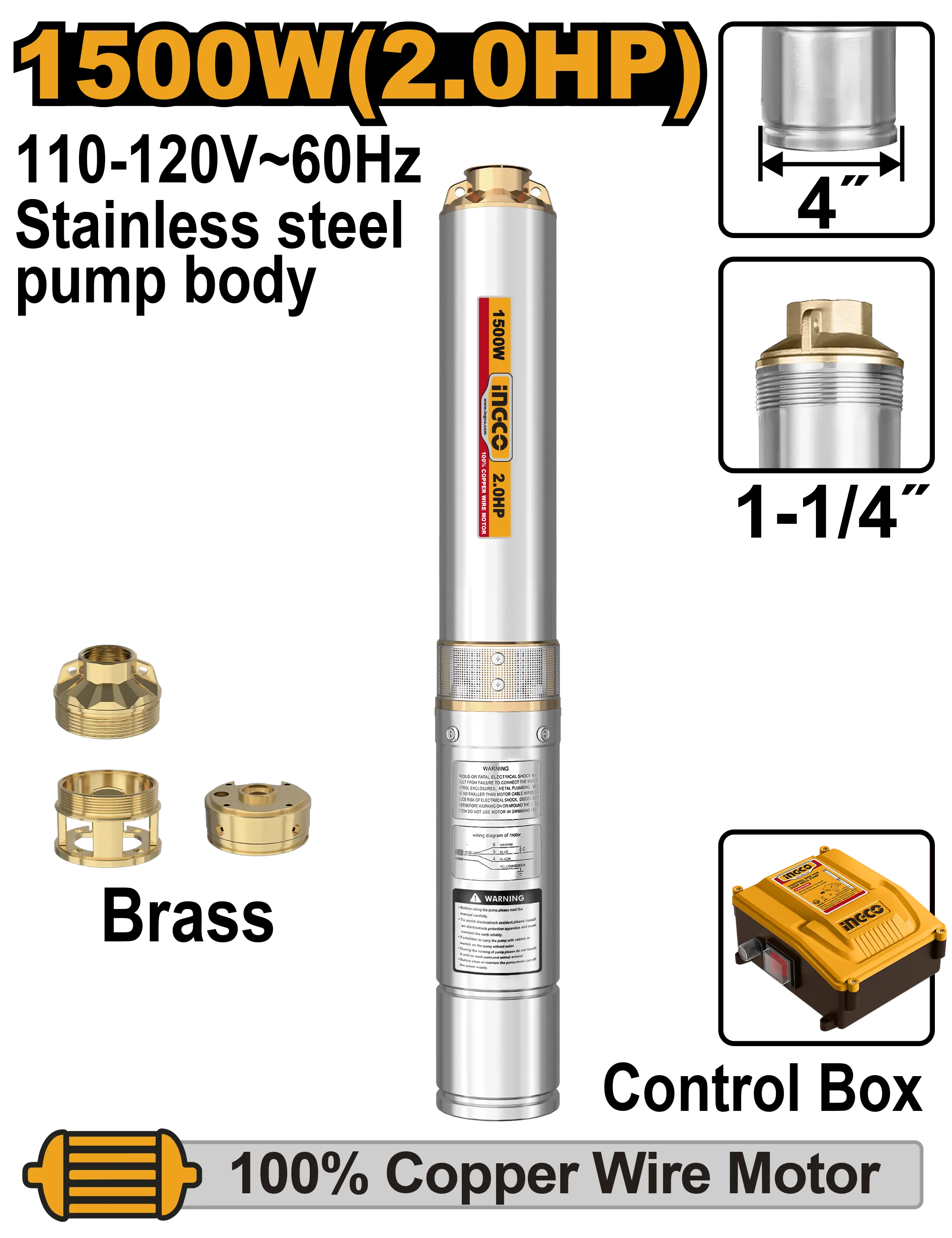 KIT BOMBA DE AGUA SUMERGIBLE 2.0 HP INDUSTRIAL INGCO