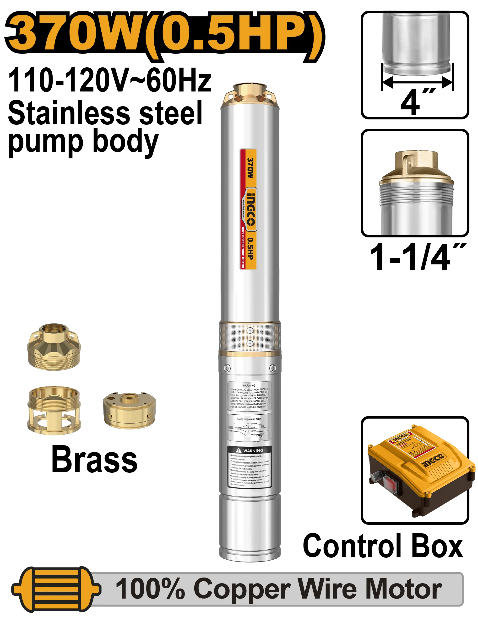 BOMBA DE AGUA SUMERGIBLE 0.50HP INDUSTRIAL INGCO KIT