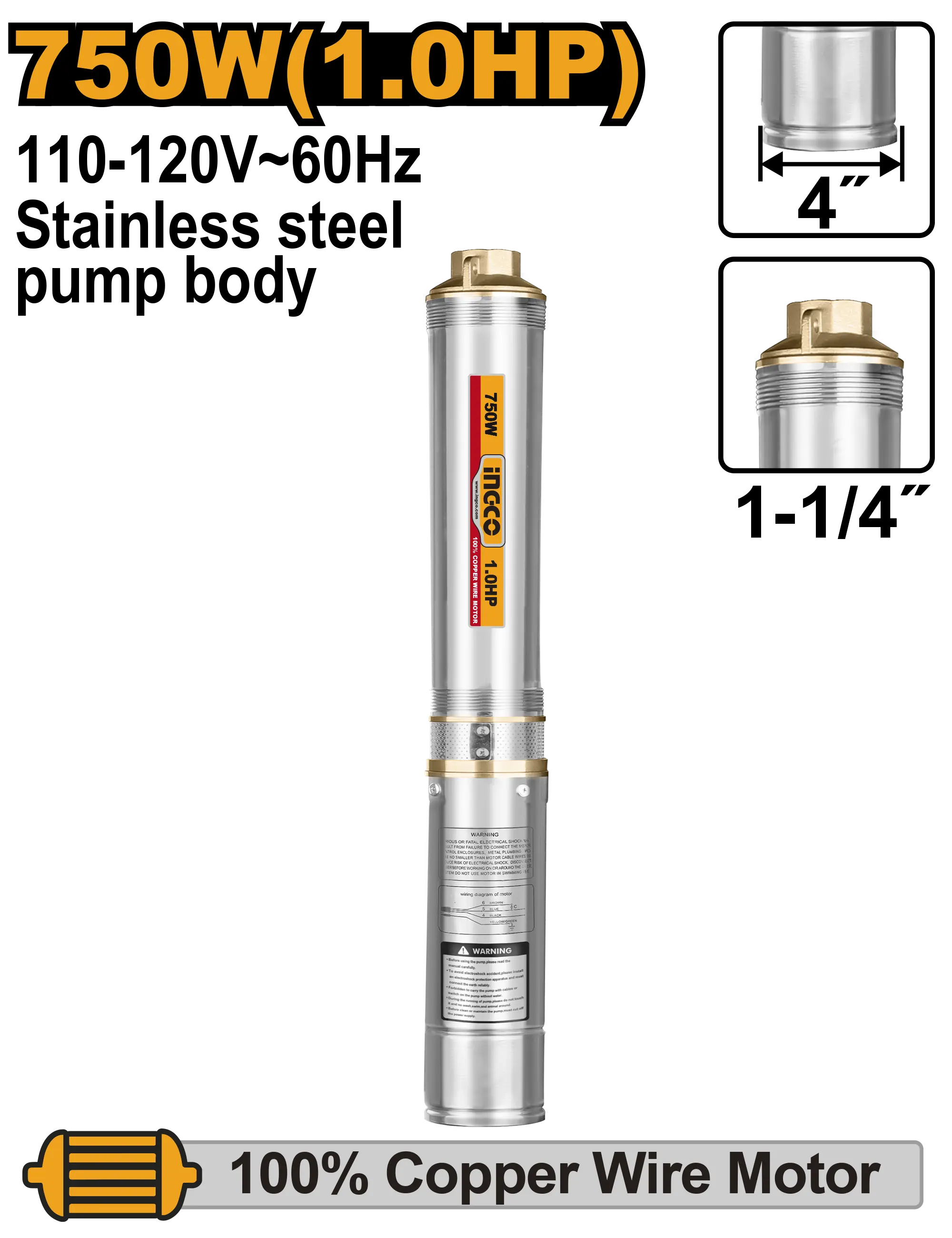 BOMBA DE AGUA SUMERGIBLE 1.0 HP INDUSTRIAL INGCO