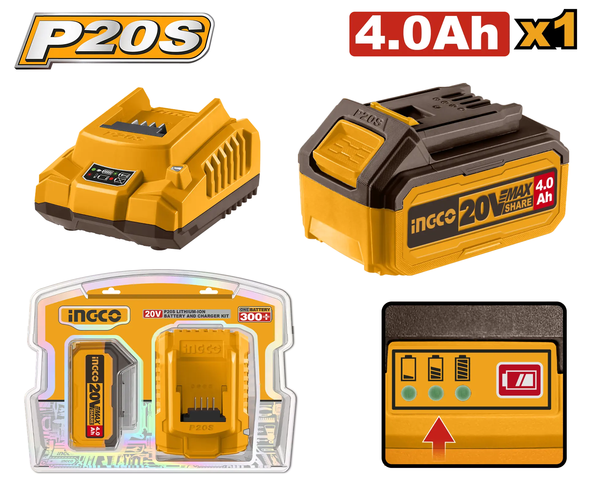 JUEGO DE BATERIA Y CARGADOR 20V 4,0AH INGCO
