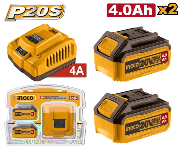 JUEGO DE 2PCS BATERIAS Y CARGADOR 20V 4,0AH