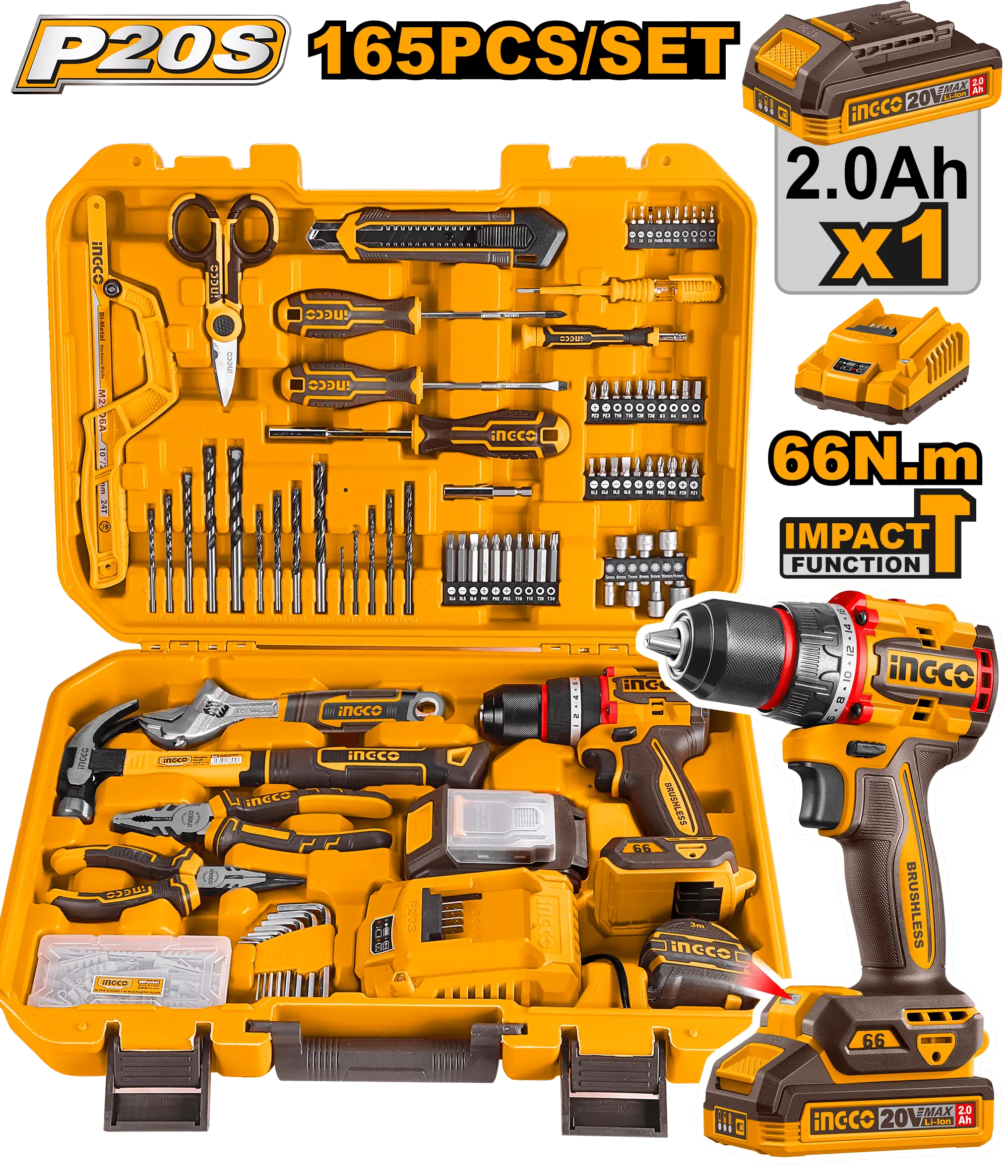 JUEGO DE HERRAMIENTAS 165 PIEZAS INGCO
