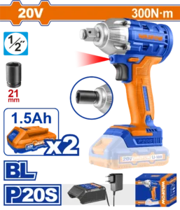 LLAVE DE IMPACTO INALAMBRICA 1/2"" BL 20V 300N.M + 2 BAT 1.5AH + CARG WADFOW